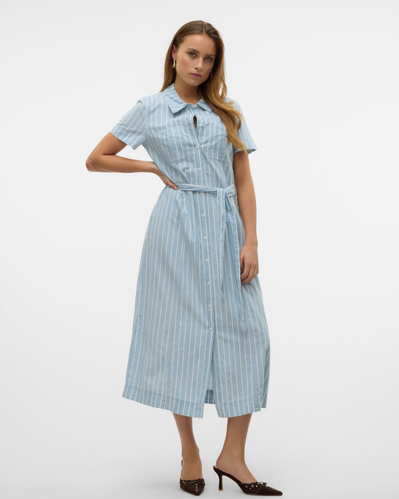 VMVIO STRIPED MIDI DRESS
